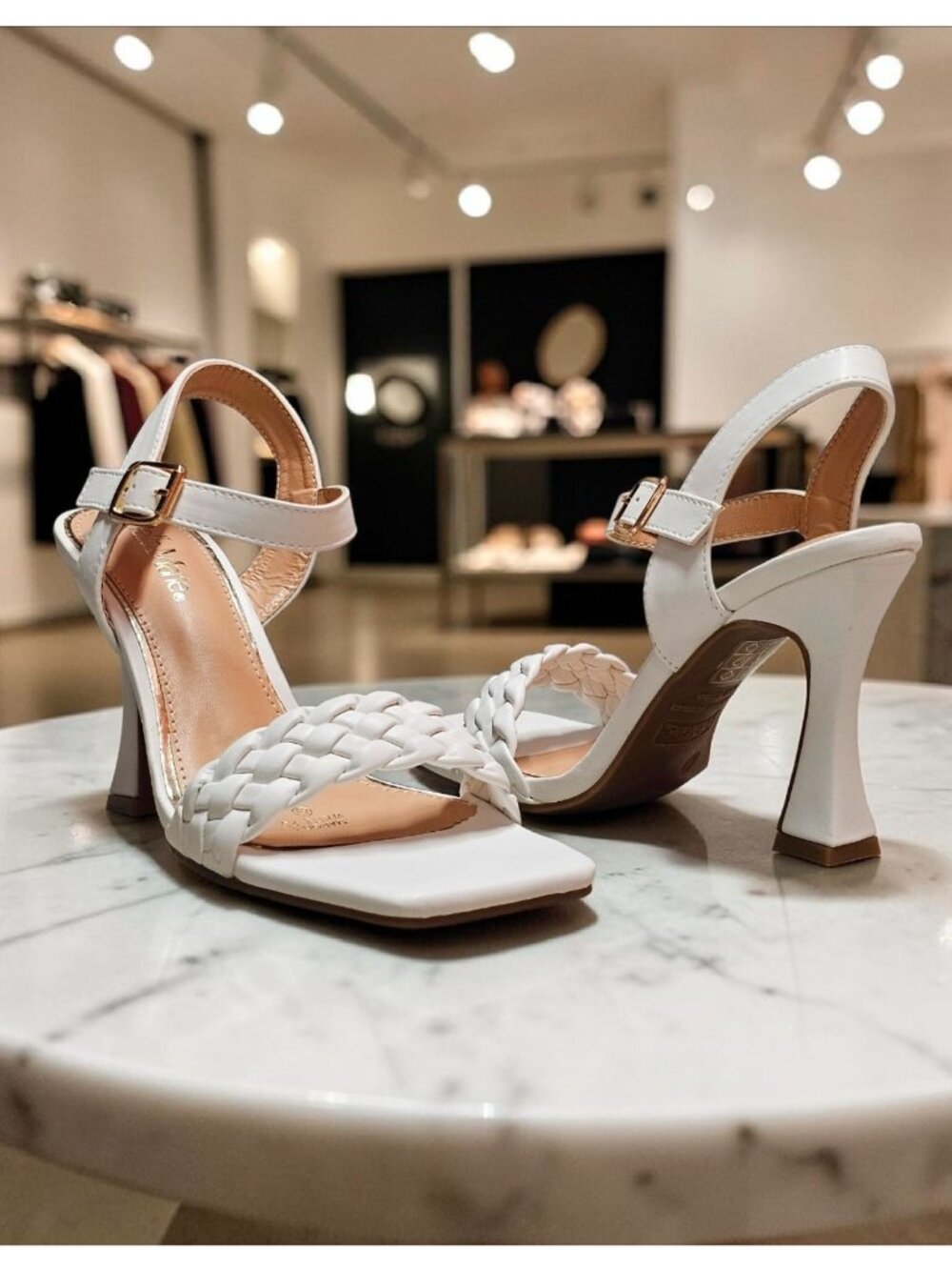 White Braided Strap High Heel Sandals With Square Toe & Adjustable Buckle Closur - Picture 14 of 16